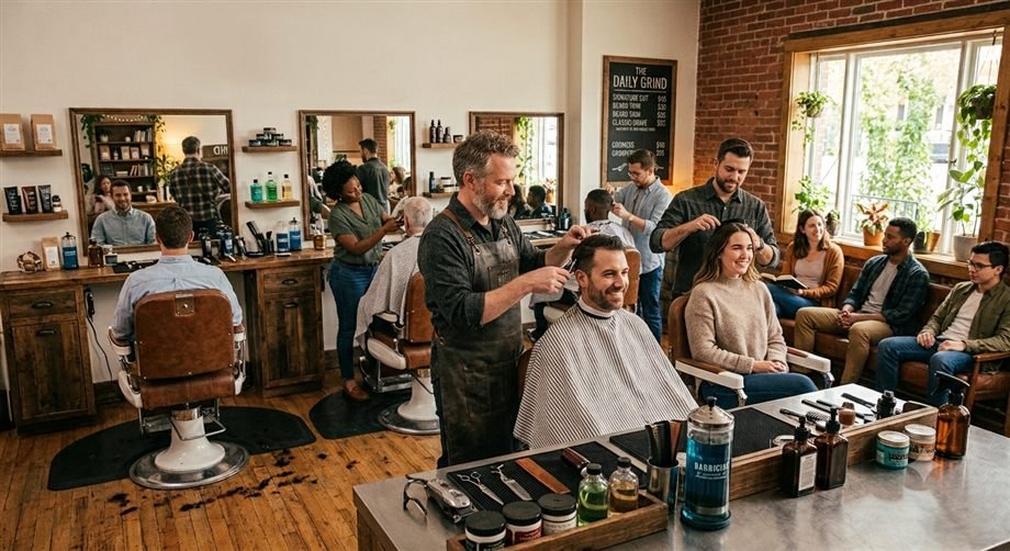 Barber cutting a client's hair