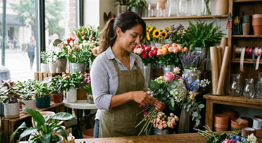 Florist arranging a bouquet