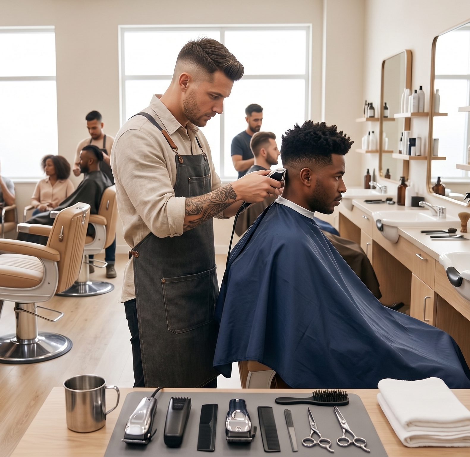 Barber cutting a client's hair — local barbershop marketing